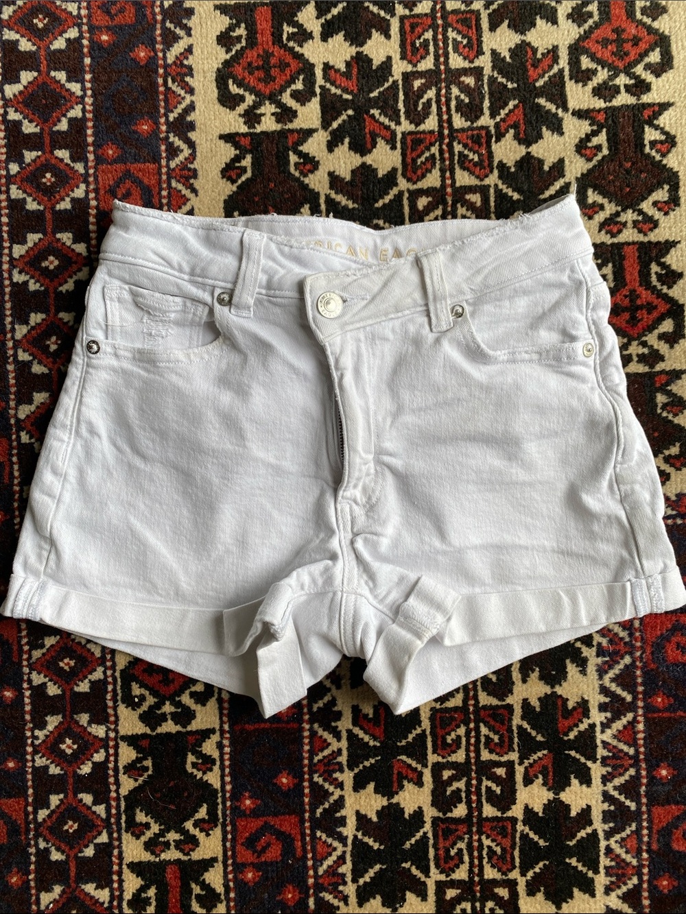 American Eagle Outfitters White High-Waist Cuffed Denim Shorts